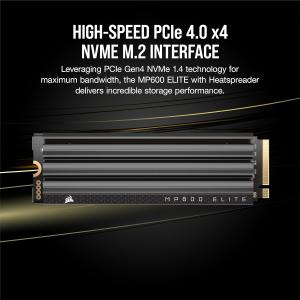 Image SSD Interne 1To M2 Corsair MP600 Elite - PCIe Gen4 x4 NVMe SSD - M.2 2280 - 3D TLC NAND