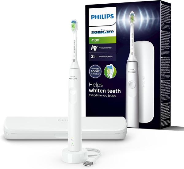Image Brosse à dents électrique Philips HX3683/33 Sonicare 4100 + W2 Optimal White, Coffret de voyage et Chargeur USB