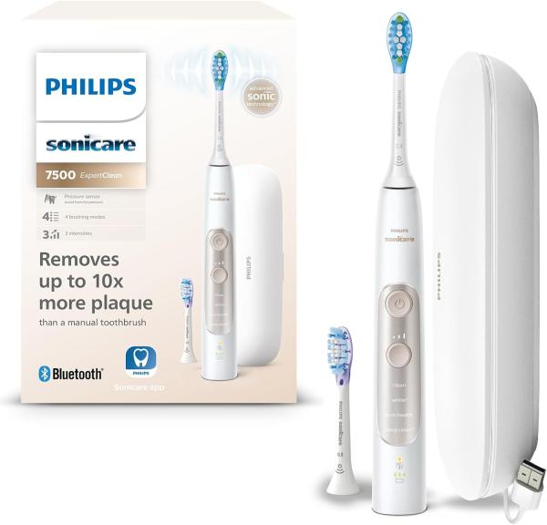Image Brosse à dents électrique Philips HX9691/02 Sonicare ExpertClean 7500 - Blanc-Or