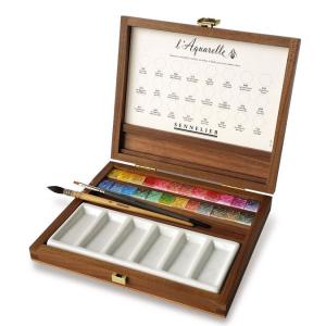 Image Sennelier 132405 - Coffret en bois Aquarelle extra-fine - 24 demi-godets