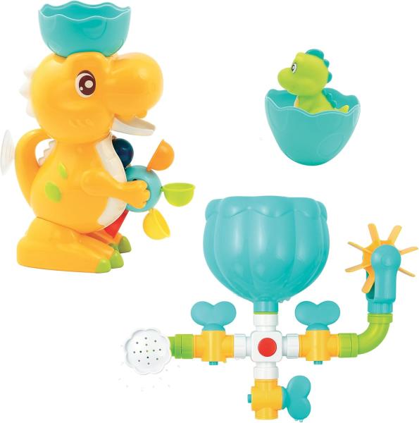 Image Coffret de Bain Dino LUDI 140071 -  Circuit d’Eau à Construire, Grand Dinosaure, Bébé Dino Aspergeur