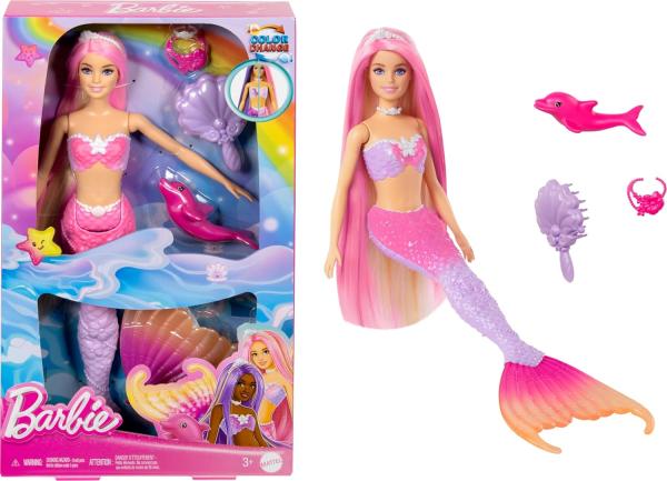 Image Poupée Sirène « Malibu » Barbie HRP97 Aux Cheveux Roses - Accessoires Coiffure, Animal De Compagnie Dauphin