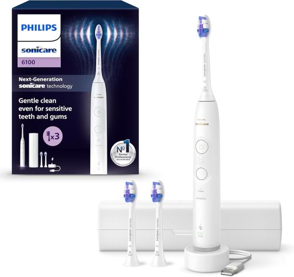 Image Brosse à dents électrique Philips HX7400/02 Sonicare 6100 EasyStart, SmarTimer et BrushPacer +, Coffret de voyage