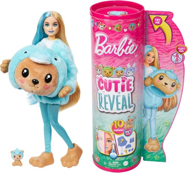 Image Coffret Barbie HRK25 Cutie Reveal Avec Poupée Articulée Blonde Et Mèche Bleue + Accessoires