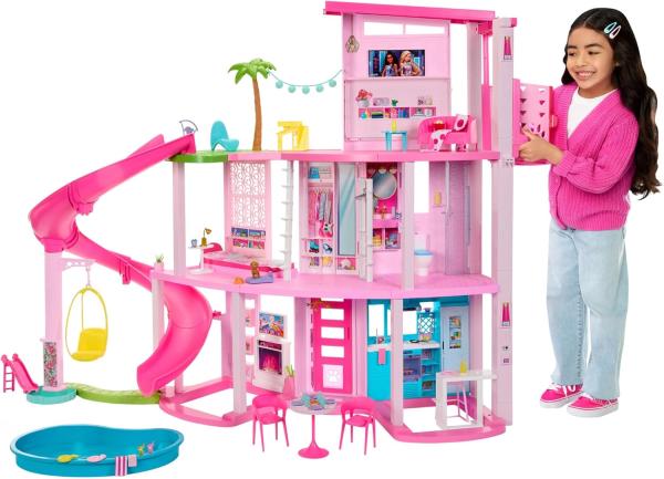 Image Coffret Barbie HMX10 Maison de Rêve Poupée Mannequin + Piscine, Toboggan, et Ascenseur, 75Accessoires