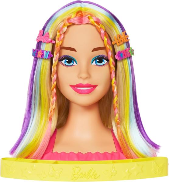Image Tête À Coiffer Barbie Ultra HMD78 Color Reveal Cheveux Blonds Lisses avec Mèches Arc-en-Ciel, +Accessoires