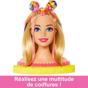 Image Tête À Coiffer Barbie Ultra HMD78 Color Reveal Cheveux Blonds Lisses avec Mèches Arc-en-Ciel, +Accessoires