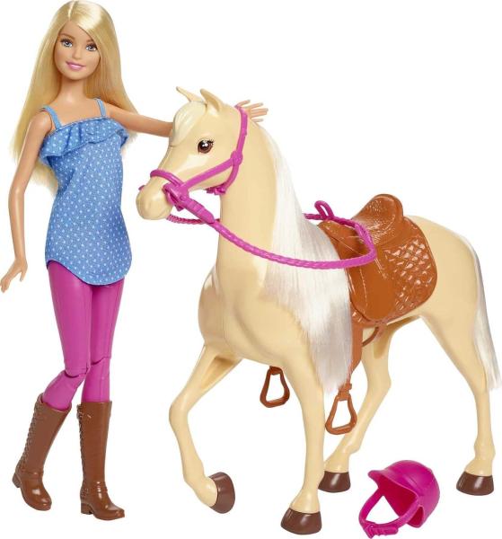 Image Poupée Barbie FXH13 et Son Cheval - Blonde en Tenue d'équitation avec Genoux articulés