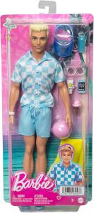 Image Poupée Ken Barbie HPL74 Blonde avec Chemise Bleue Et Short De Bain