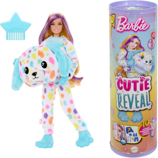 Image Poupée Barbie HRK41 Cutie Reveal Rêve Coloré - accessoires avec costume dalmatien multicolore en peluche