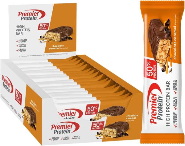 Image Pack 16x40g Premier Protein High Protein Bar Chocolate Caramel - Haute teneur en protéines + Sans huile de palme