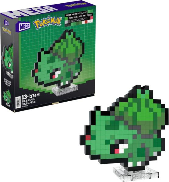 Image Coffret Bulbizarre MEGA HTH75 Pokémon - Style Rétro Pixélisé, 15 Cm, Décoration Murale Ou Table