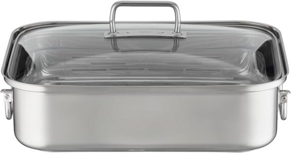 Image Plat à Rôtir RÖSLE 91946 EXPERTISO - Sauteuse Inox 18/10 avec Couvercle en Verre - 38 x 28 cm, Argent