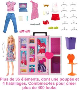 Image Coffret Barbie HGX57 Dressing Deluxe - Poupée Blonde, 15 espaces de Rangement, Plus de 30 Tenues et Accessoires