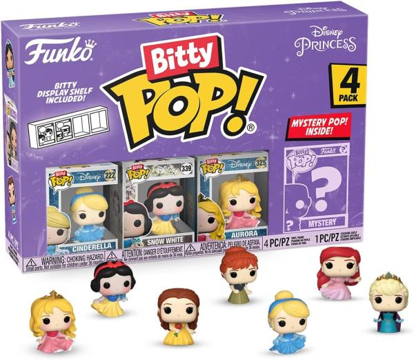 Image Disney Princess Bitty Pop 73029 Funko Cendrillon, Blanche Neige, Aurora et une Mini-figurine Mystère en Surprise
