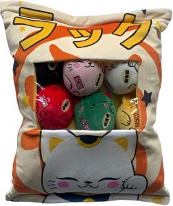 Image Set Coussin avec 6 peluches Homadict 651AUT057 Maneki neko - Coussin doux et moelleux – 40x33cm