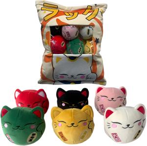 Image Set Coussin avec 6 peluches Homadict 651AUT057 Maneki neko - Coussin doux et moelleux – 40x33cm