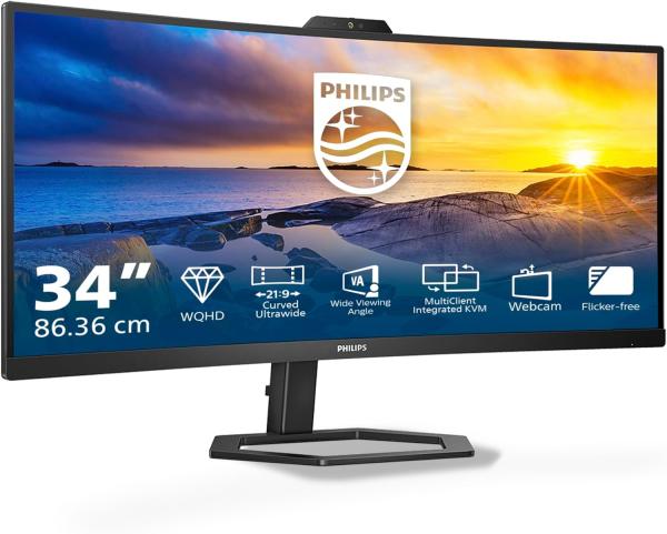 Image Ecran PC 34" incurvé WQHD Philips 34E1C5600AM - Webcam, réglable en Hauteur, Haut-Parleur - Noir