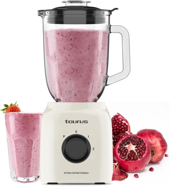 Image Mixeur Electrique Taurus JB800C Optima Vintage 1500MAX - Blender Bol en Verre 1,8L | Lames en Acier Inoxydable