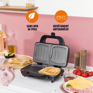 Image Tristar SA-3060 - Appareil à croque-monsieur - 900 W – 2 portions – Plaques extra-profondes, Noir