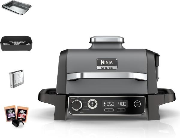 Image Barbecue électrique Ninja OG701EU Woodfire - 7 en 1, grill, air fryer, fumer, rôtir, four, résistant aux intempéries