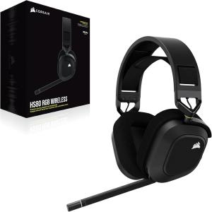 Image Casque Gaming Sans Fil Corsair HS80 RGB Wireless Premium - Dolby Atmos Audio - Compatibilité PS5/PS4) Carbone