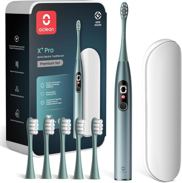 Image Set Brosse à dents électrique Oclean X Pro + 6 Brosettes et Étui de voyage - Vert