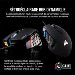Image Souris Filaire Gaming CORSAIR SCIMITAR RGB ELITE - Pour Jeu MOBA/MMO - 18 000 DPI - Noir