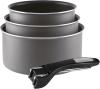 Image Lot de 3 Casseroles Sitram 710876 Revêtement sans PFOA + manche amovible - Coloris Taupe Ø 16/18/20 cm