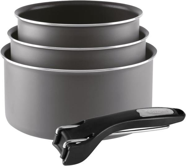 Image Lot de 3 Casseroles Sitram 710876 Revêtement sans PFOA + manche amovible - Coloris Taupe Ø 16/18/20 cm