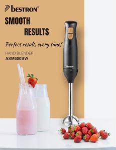 Image Mixeur plongeant Bestron ASM600BW - 2 niveaux de vitesse et une poignée ergonomique - Couleur: noir/bois