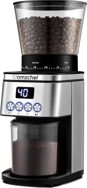 Image Moulin à Café Electrique AMZCHEF 160 W | 30 Réglages de mouture grossière à fine - Argent