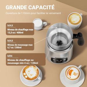 Image Mousseur à lait électrique AMZCHEF‎JHB-CE-MMF-1002-SV Avec écran tactile LED - Chauffage par induction 3D