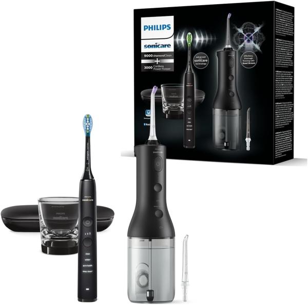 Image Jet dentaire sans fil Philips Sonicare HX3886/43 Power Flosser 3000 + Brosse à dents électrique DiamondClean 9000