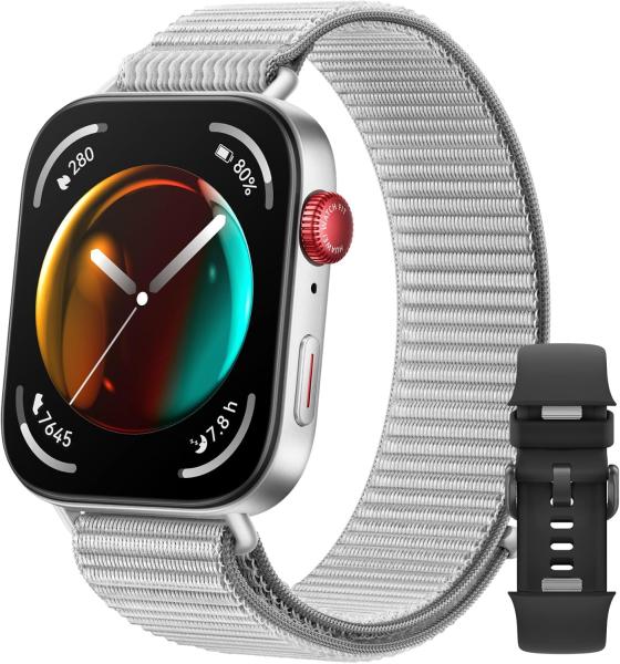 Image Smartwatch HUAWEI Watch FIT 3 - Écran AMOLED 1,82", Design Ultra-Fin + iOS & Android, GPS, Nylon Gris + Watch FIT 3 Strap Bracelet Noir