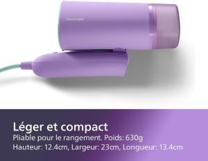 Image Défroisseur Vapeur à Main Philips STH3010/30 3000 Séries - 1000W, 20 g/Min de Vapeur, Réservoir d'eau Amovible de 100 ML