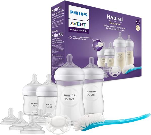 Image Pack biberons pour nouveau-né Philips SCD838/13 Avent - kit 4 biberons, 2 tétines, sucette ultra-douce et goupillon