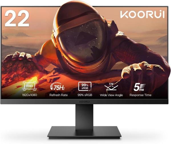 Image Écran PC Gamer 22" FHD KOORUI KR-KR20G - Full HD (1920 x 1080), VA, 75Hz, 5ms, Ratio de Contraste de 3000:1, Mode Faible lumière Bleue, Angle de Vision de 178°