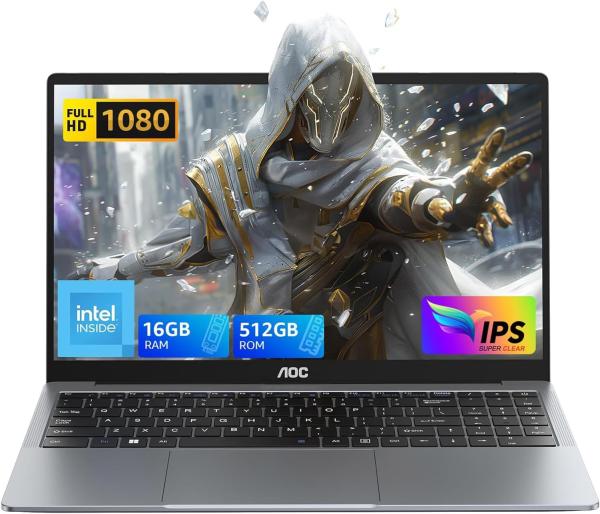 Image Pc Portable AOC 15,6" (16Go RAM, SSD 512Go, Intel Quad-Core N97)