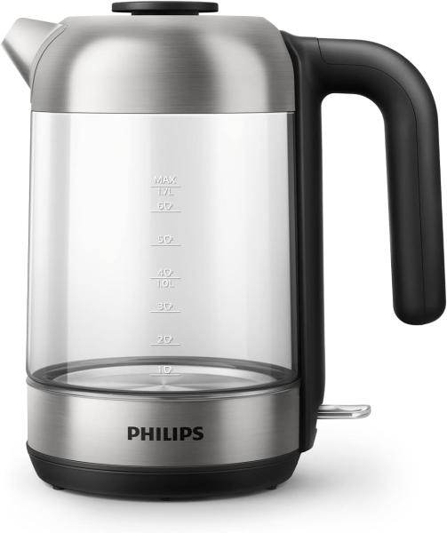 Image Bouilloire Électrique Philips HD9339/80 - Couvercle à Ressort et Voyant Lumineux, En Verre, Socle 360° - 1.7 L