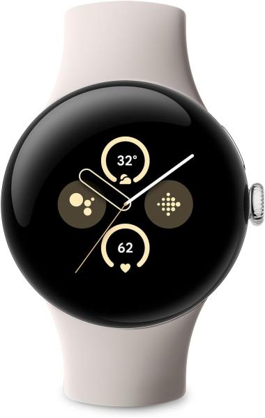 Image Smartwatch Google Pixel Watch 2 Wifi – Boîtier en Aluminium Argent Poli – Bracelet Sport Porcelaine, Bleu Azur, Vert Sauge ou Noir