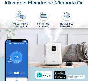Image Humidificateur d'Air LEVOIT LV600S LUH-A602S-WEU -  6L Haut Remplissage, Intelligent WiFi Froid et Chaud