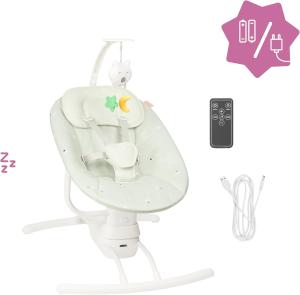 Image Balancelle Electrique Bébé  Badabulle B012307 - Buddy Cream - 3 Vitesses de Balancement - 8 Berceuses