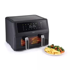 Image QILIVE Q.5247 XXL Air Fryer - Friteuse Sans Huile à air chaud 2400 W, Capacité 10.4 L, 2 zones de cuisson indépendantes, 8 programmes - Noir