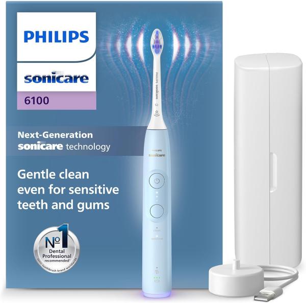 Image Brosse à dents électrique Philips HX7406/02 Sonicare 6100 EasyStart, SmarTimer et BrushPacer, Bleu clair