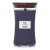 Image WoodWick Dahlia Hinoki - Grande Bougie Parfumée en Jarre Sablier - Bois d’hinoki, la prune veloutée et le dahlia de minuit.