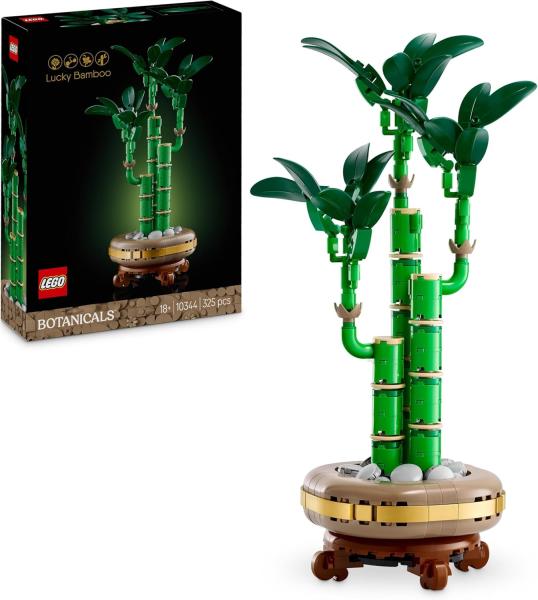 Image Le Bambou de la Chance LEGO 10344 Botanicals - Plante Artificielle pour décoration intérieure - Pot et Socle Effet Bois
