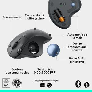 Image Souris Ergonomique Logitech M575S Ergo - Trackball - Bluetooth sans Fil - Pour PC/Mac - Graphite