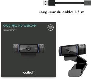 Image Webcam Full HD Logitech C920  HD Pro - Deux Microphones, Petite, Réglable - 1080p - Noir