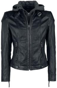 Image Veste Cuir Femme Mauritius Cacey - Style Biker - Fermeture zippée - A capuche - Taille XS à 4XL - Noir
